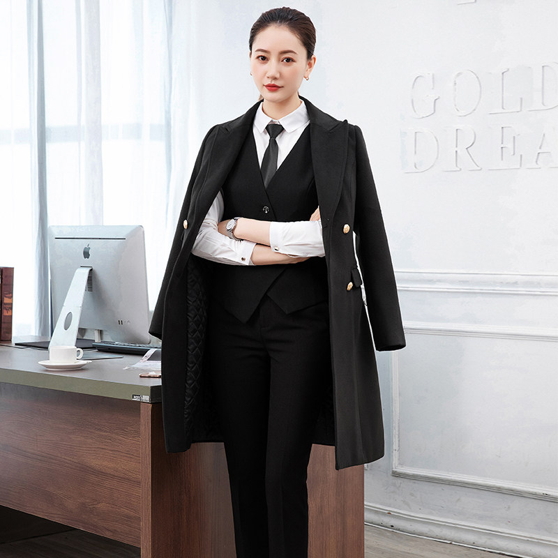 黑色职业装毛呢大衣女秋冬广发平安银行工作服房地产销售工装外套