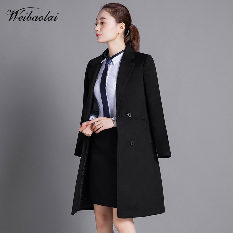 职业呢大衣女冬女中长款酒店工作服女黑色售楼美容院工装毛呢外套
