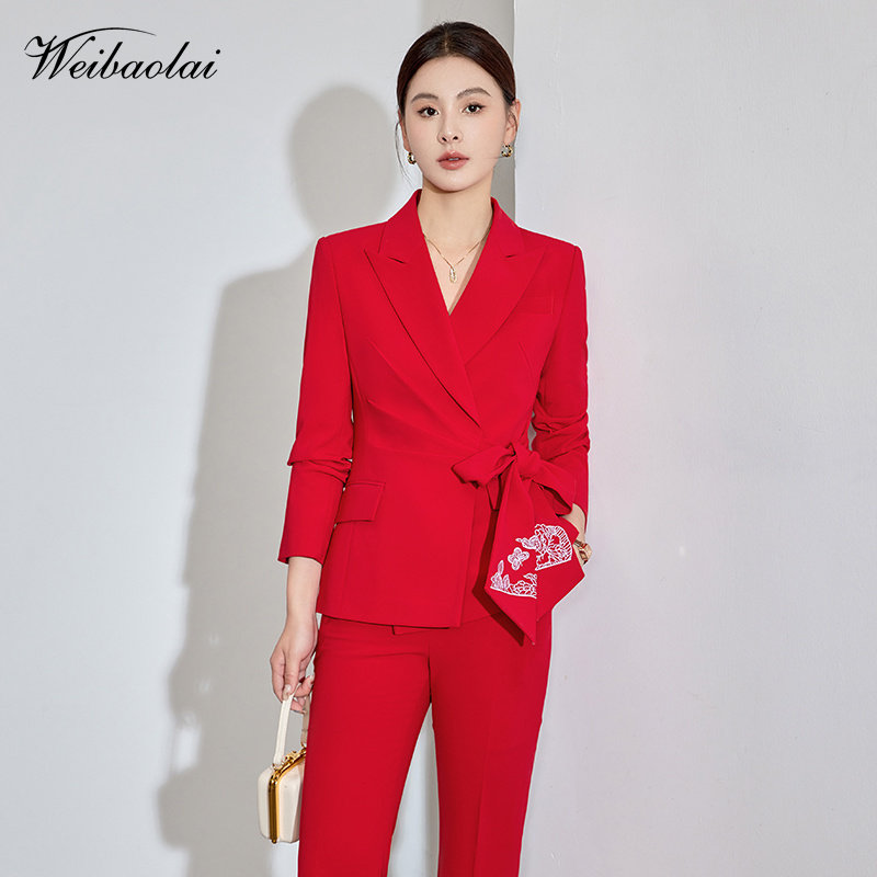 套装女职业正装红色婚庆司仪服装