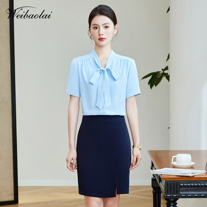 职业装衬衫上衣女夏教资面试穿搭袖通勤衬衫女短工作服衬衫女夏季