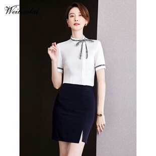 白色衬衫职业装教师售楼部酒店前台工作服女夏商务正装OL通勤衬衫