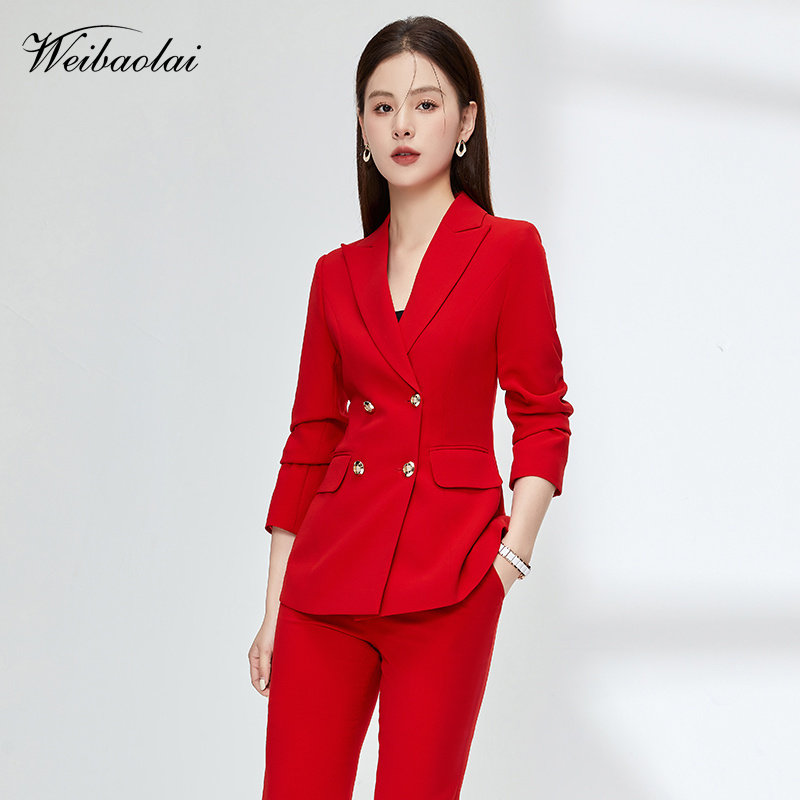红色西装外套女职业装时尚气质女神范春秋季高端正装西服工作服装