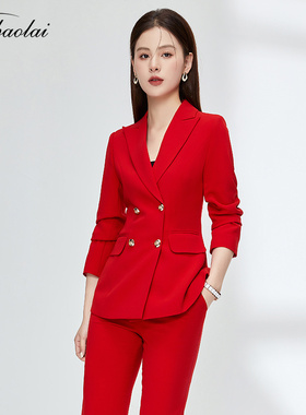 红色西装外套女职业装时尚气质女神范春秋季高端正装西服工作服装