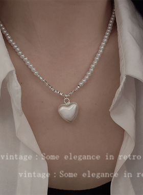 时尚简约爱心吊坠强光珍珠项链女百搭高级感ins气质轻奢小众颈链