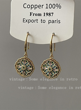 幸运圆盘莫奈花园中古风耳环女轻奢高级感耳坠耳钩爆款小众耳饰品