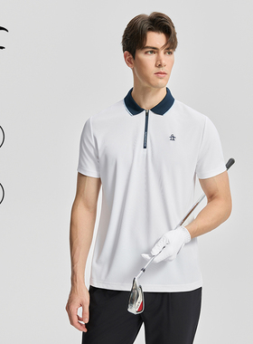 MUNSINGWEAR万星威高尔夫学院风男士半拉链运动短袖polo衫夏季T恤