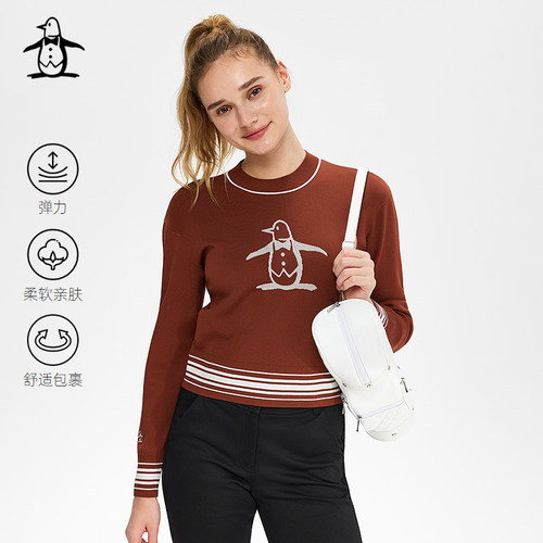 【四面弹】Munsingwear万星威高尔夫春季女士撞色圆领长袖毛衣