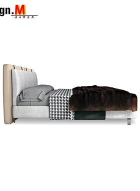 意式极简主卧双人床小户型主卧羽绒软包皮布Tatlin Soft软包婚床