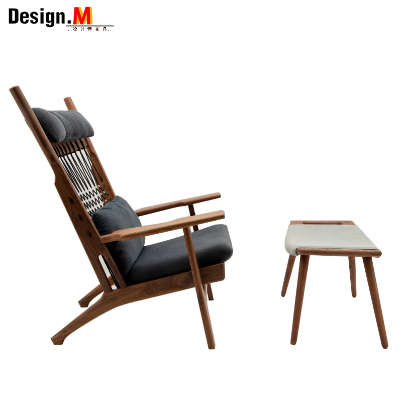 Design.M北欧实木 设计师家具 web chair/网椅 中式编织休闲躺椅
