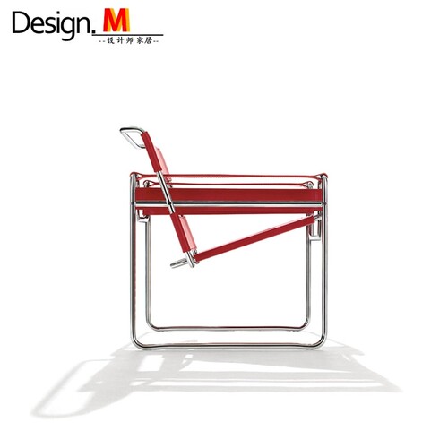 Design.M设计师家具 不锈钢金属脚架瓦西里椅 真皮皮带休闲躺椅