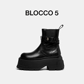 BLOCCO5女鞋 春季 短靴女CHUNKY皮带扣饰增高厚底切尔西女靴原创