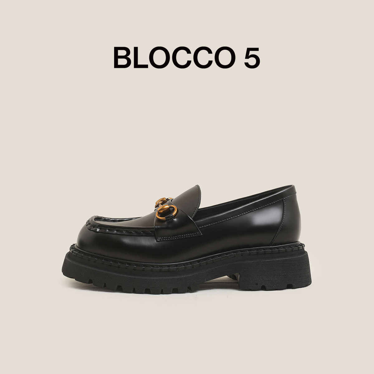 BLOCCO5女鞋25年秋冬新品乐福鞋懒人一脚蹬学院风金属扣方头单鞋