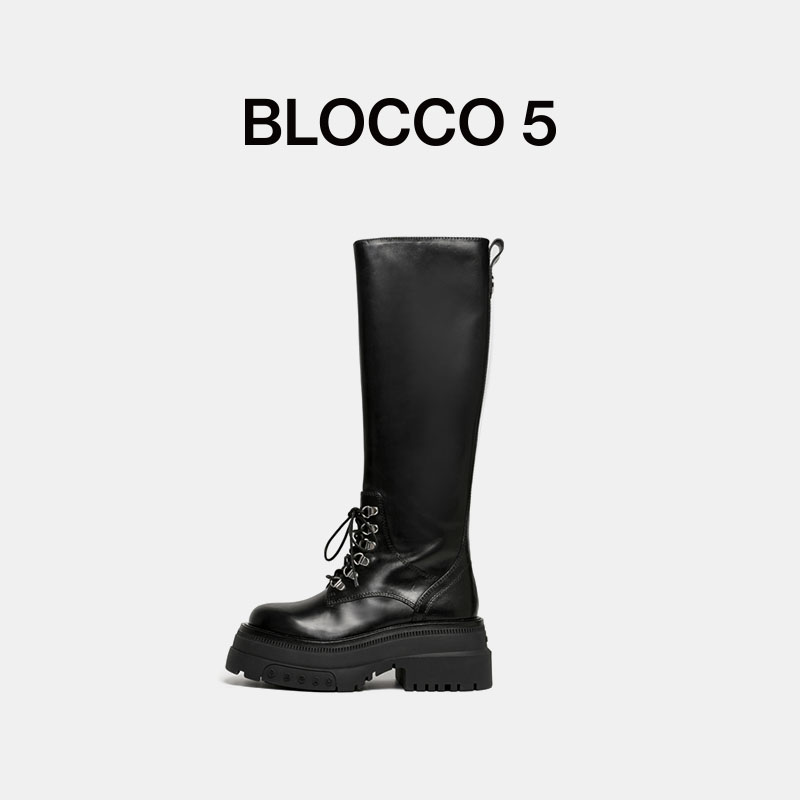 BLOCCO5侧拉链粗跟高筒时装靴