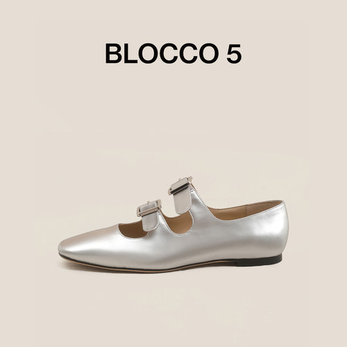 BLOCCO5真丝牛皮双扣玛丽珍单鞋