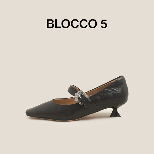 BLOCCO5搭扣方头玛丽珍高跟鞋
