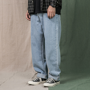 九分百搭日系ins裤 宽松港风老爹裤 子 男坠感阔腿裤 潮牌直筒牛仔裤