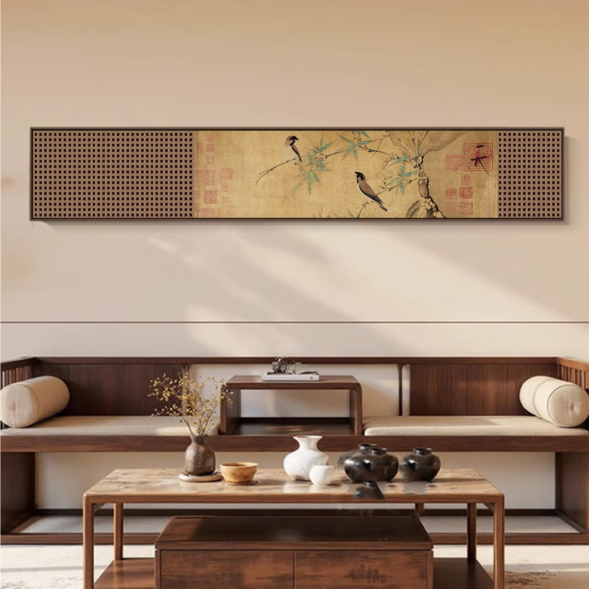 宋代美学客厅沙发背景墙装饰画酒店卧室床头挂画花鸟横幅茶室餐厅图片