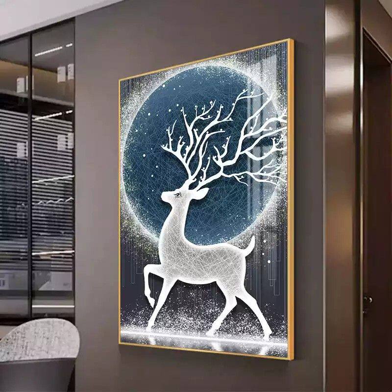 入户玄关装饰画竖版现代简约走廊过道墙壁画北欧招财麋鹿客厅挂画