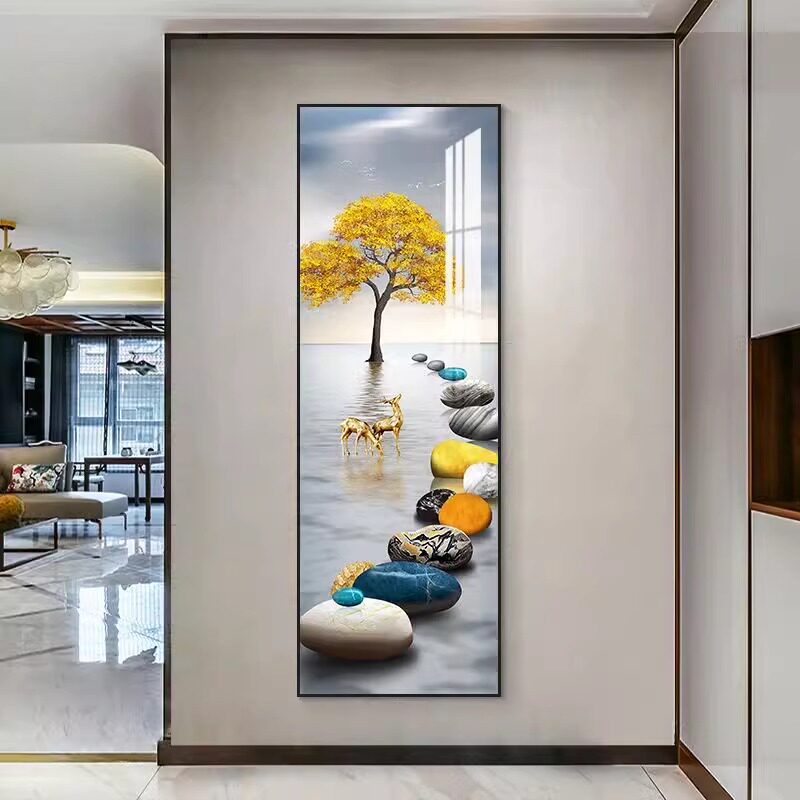走廊轻奢风高端简约过道竖版现代挂画入户壁画进门装饰画玄关客厅