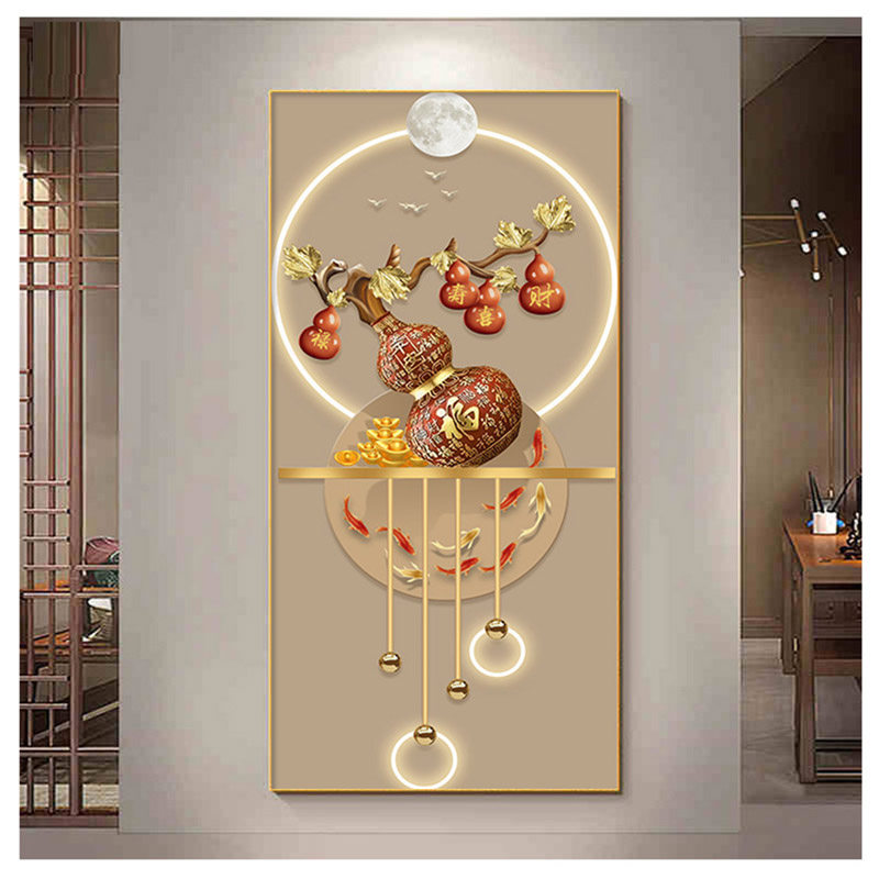 葫芦玄关装饰画福禄入户进门走廊现代简约挂画竖版有框大气壁画