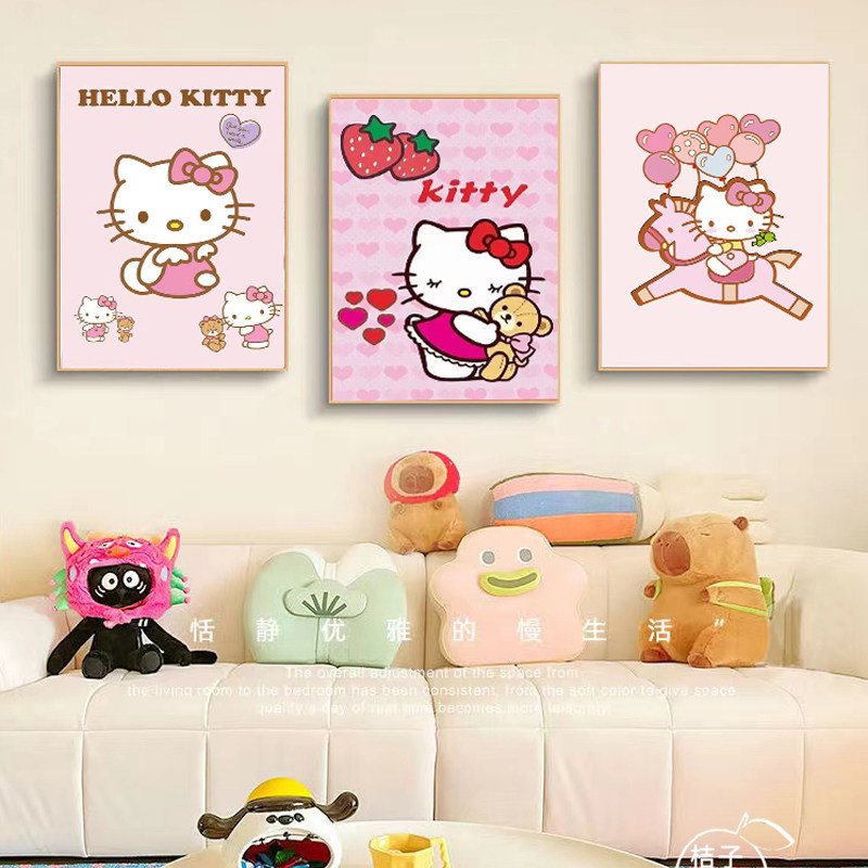 hello kitty装饰画凯蒂猫儿童房挂画幼儿园女孩卧室床头酒店壁画