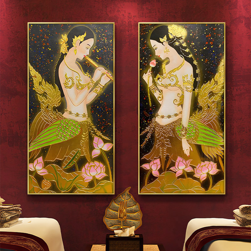 泰式风情美女装饰画SPA按摩养生馆挂画东南亚风格餐厅泰国佛像画