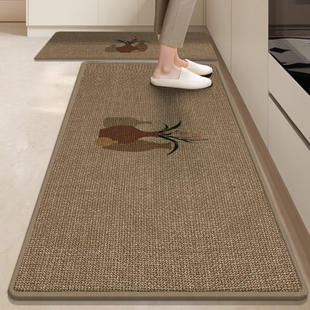 2025新款 厨房仿亚麻地垫防滑防油可擦免洗家用地毯防水吸油脚垫子