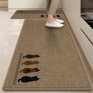 2025新款 厨房仿亚麻地垫防滑防油可擦免洗吸水吸油脚垫子网红地毯