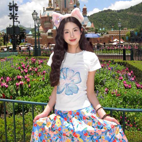 BESOR原创蓝色的花印花短