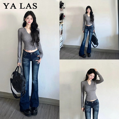 覆古低腰微喇牛仔裤女夏