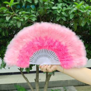 洛丽塔渐变羽毛扇子黑色白色年会表演旗袍走秀羽毛扇中式折扇古风