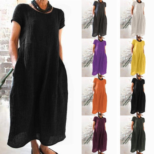 Women retro loose cotton and linen dress女复古宽松棉麻连衣裙