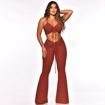 Women Two 2 Piece Outfit Set Tank Tops and long pants summer