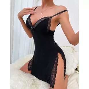 Sexy lingerie lace camisole nightgown slit dress蕾丝开叉睡裙