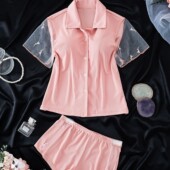 shorts piece Two collar set sleeping sleeved women short