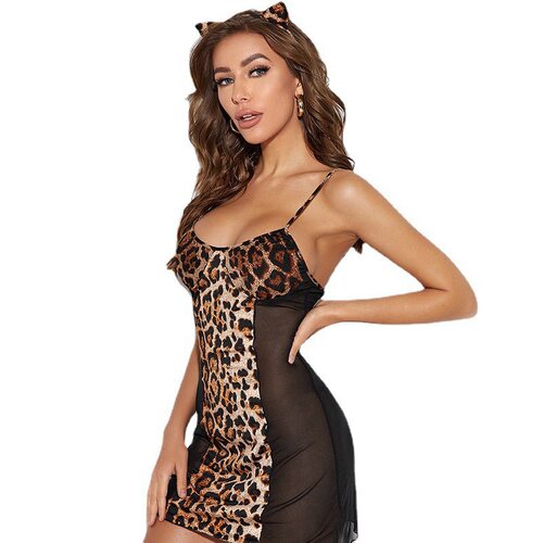 Women's sexy lingerie leopard print nightgown女性感豹纹睡裙