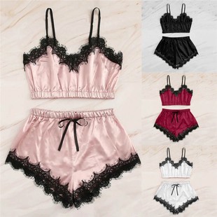 vest shorts pajama Sexy 短裤 camisole set蕾丝吊带 睡衣女 lace