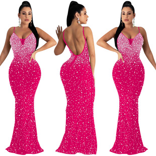 Party Dress for Women Elegant Lady Christmas Dress Red Long