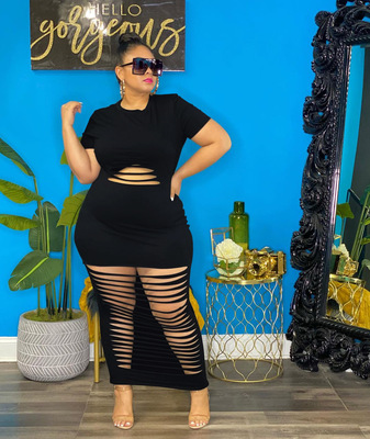 Sexy Women Dress Hollow Out Long Dresses Solid Color Sleevel