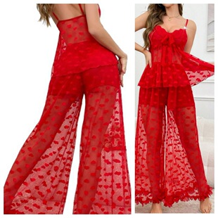 Sexy lingerie, red heart, sexy lace long skirt, nightgown