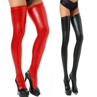 Women Lacquer Leather Sexy Elastic Long Stocking女漆皮长筒袜