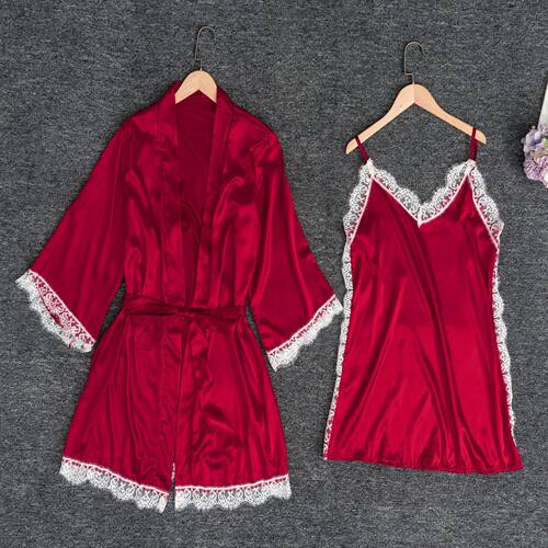Satin elastic women's pajamas nightgown and pajama pants set