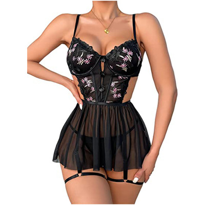 Lingerie Sexy Women's Mesh Hollow Perspective Sleeping Dress