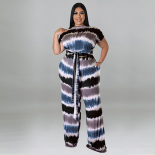 Plus Size Women's Pants Print Large Bodysuit Jumpsuit 5xl 4x