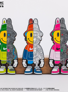 LTNC®原创 半机械笑脸金属徽章 潮玩收藏烤漆胸针 夜光 潮流饰品