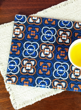 手工制作中古刺绣图案棉麻茶席流苏边隔热垫茶道垫干泡茶席吸水垫