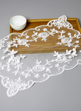 家用防尘盖布欧式蕾丝绣花长方形茶盘茶具托盘盖巾刺绣