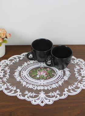 法式田园风餐桌垫刺绣蕾丝盖布布艺台灯花瓶垫下午茶家用杯垫碎花