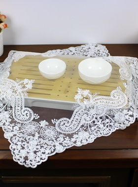 欧式茶盘防尘布茶具茶杯盖布网纱蕾丝绣花方巾家用防尘笔记本装饰