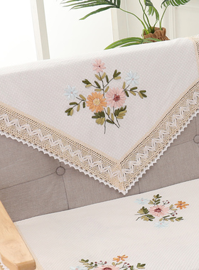 手工丝带绣花 布艺搭巾沙发三角巾盖布枕巾沙发靠背巾单人扶手巾